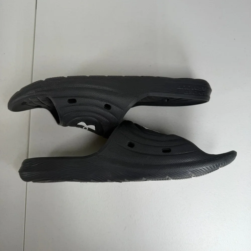 Under Armour Size 12 Slide Locker IV Black White Athletic Pool Gym Sandals
